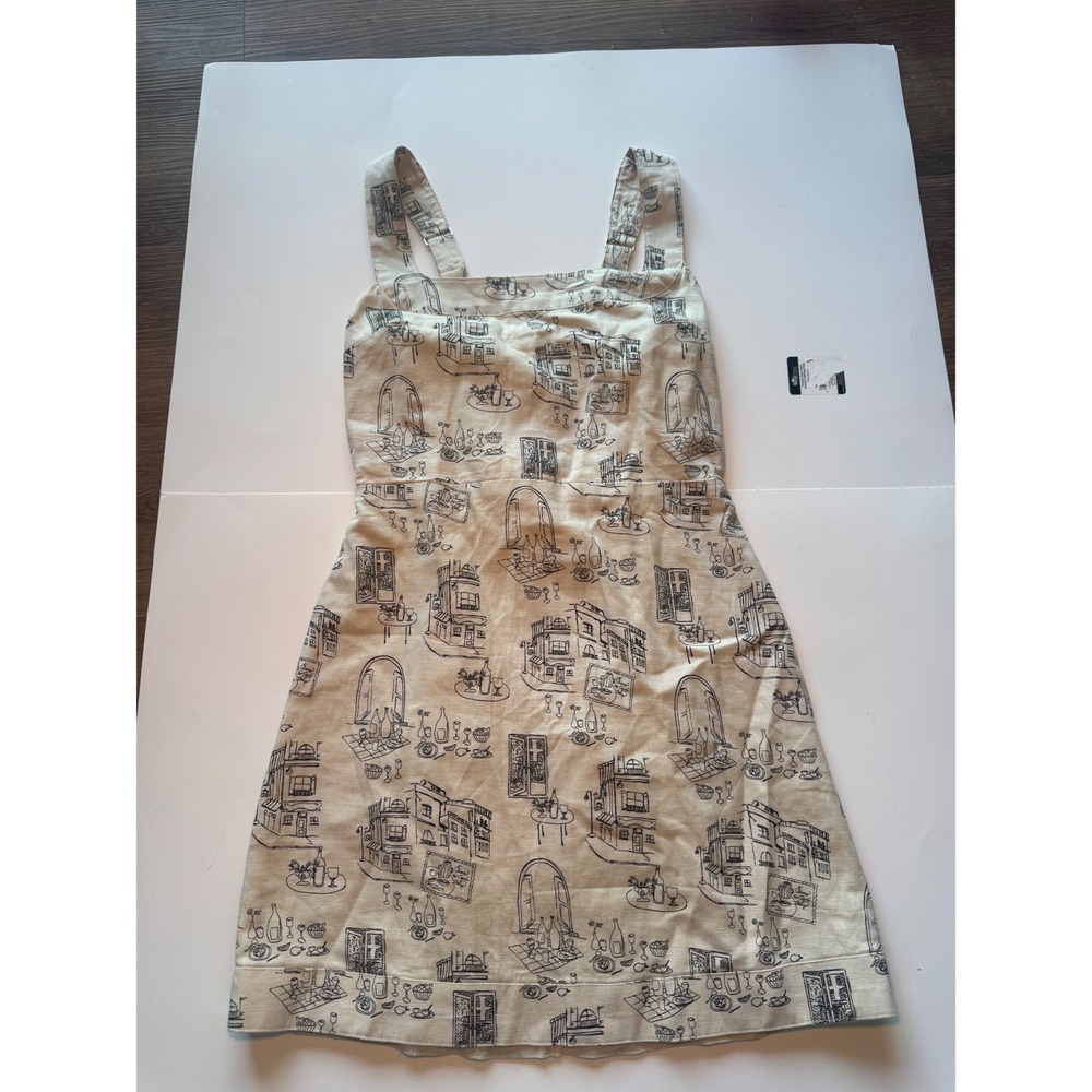 Abercrombie & Fitch Cafe Toile Print Linen Blend Mini Dress Cream Black XS